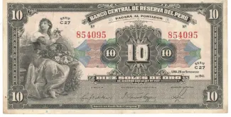 Peru 10 Soles de Oro, 1941-1947 obverse