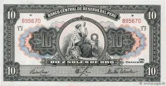 Peru 10 Soles de Oro, 1951-1955 obverse
