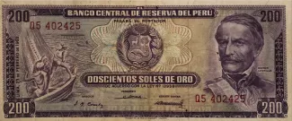 Peru 200 Soles de Oro, 1968 obverse