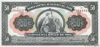 Peru 50 Soles de Oro, 1949-1954 obverse