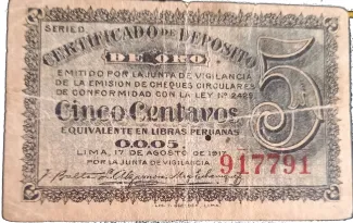 Peru 5 Centavos, 1917 obverse