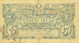 Peru 5 Incas, 1881 obverse