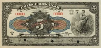 Peru 5 Libras Peruanas de Oro, 1918 P-38 obverse