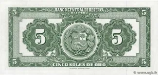 Peru 5 Soles de Oro, 1956-1960 reverse