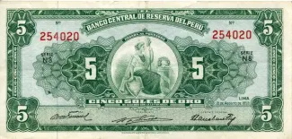 Peru 5 Soles de Oro, 1958 obverse