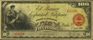 Philippine notgeld 100 Pesos, 1908 obverse
