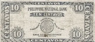 Philippine notgeld 10 Centavos, 1941 reverse