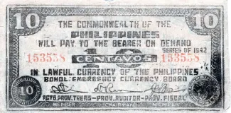 Philippine notgeld 10 Centavos, 1942 obverse