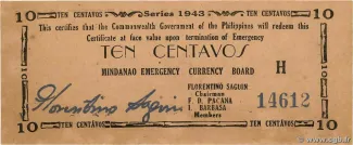 Philippine notgeld 10 Centavos, 1943 obverse