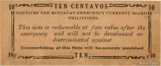 Philippine notgeld 10 Centavos, 1943 reverse