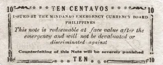 Philippine notgeld 10 Centavos, 1943 reverse