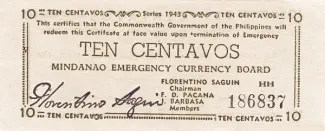 Philippine notgeld 10 Centavos, 1943 obverse