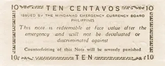 Philippine notgeld 10 Centavos, 1943 reverse