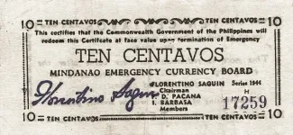 Philippine notgeld 10 Centavos, 1944-1945 obverse