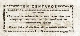 Philippine notgeld 10 Centavos, 1944-1945 reverse