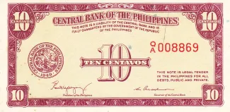 Philippine notgeld 10 Centavos, 1953 obverse