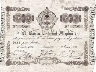 Philippine notgeld 10 Pesos, 1883 obverse