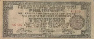 Philippine notgeld 10 Pesos, 1942 obverse