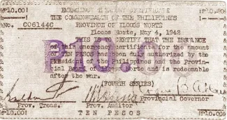Philippine notgeld 10 Pesos, 1942 obverse