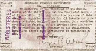 Philippine notgeld 10 Pesos, 1942 reverse