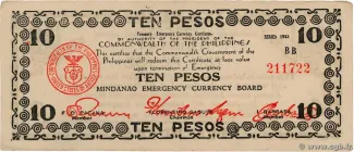 Philippine notgeld 10 Pesos, 1943-1945 obverse