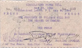 Philippine notgeld 10 Pesos, 1944 obverse