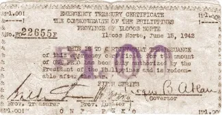 Philippine notgeld 1 Pesos, 1942 obverse