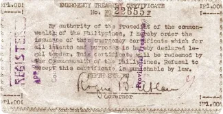 Philippine notgeld 1 Pesos, 1942 reverse