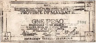 Philippine notgeld 1 Peso, 1942 obverse