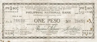 Philippine notgeld 1 Peso, 1942 obverse