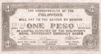 Philippine notgeld 1 Pesos, 1943 obverse