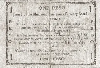 Philippine notgeld 1 Pesos, 1943 reverse