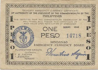 Philippine notgeld 1 Pesos, 1943-1945 obverse