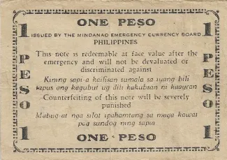 Philippine notgeld 1 Pesos, 1943-1945 reverse
