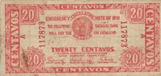Philippine notgeld 20 Centavos, 1941 obverse