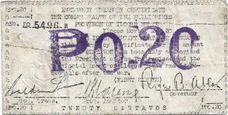 Philippine notgeld 20 Centavos, 1942 obverse