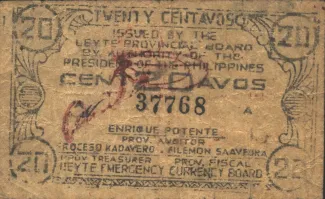 Philippine notgeld 20 Centavos, 1943 obverse