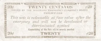 Philippine notgeld 20 Centavos, 1943 reverse