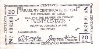 Philippine notgeld 20 Centavos, 1944 obverse