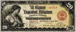 Philippine notgeld 20 Pesos, 1908 obverse