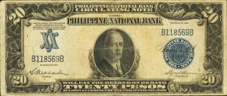 Philippine notgeld 20 Pesos, 1921 obverse