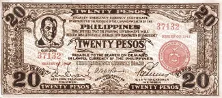 Philippine notgeld 20 Pesos, 1942 obverse