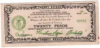Philippine notgeld 20 Pesos, 1943-1944 obverse
