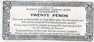 Philippine notgeld 20 Pesos, 1943-1944 reverse