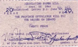 Philippine notgeld 20 Pesos, 1944 obverse