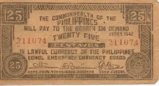 Philippine notgeld 25 Centavos, 1942 image