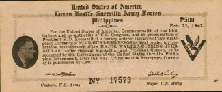 Philippine notgeld 500 Pesos, 1942 obverse
