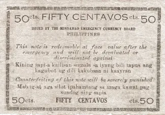 Philippine notgeld 50 Centavos, 1943 reverse