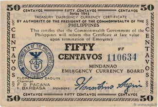 Philippine notgeld 50 Centavos, 1943-1945 obverse