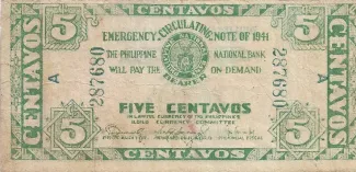 Philippine notgeld 5 Centavos, 1941 obverse